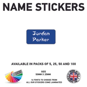 Name Sticker 50mm x 25mm Personalised kids label Name School Tags Vinyl NS01 - Picture 1 of 3