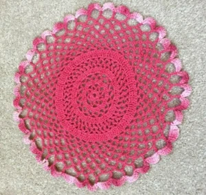 8 1/2" Hand Crocheted Round Doily Hot Pink & Edge of Variegated Pinks  FREE SHIP - Picture 1 of 6