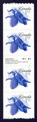 Canada sc#2197i The Little Larkspur, Gutter strip of 4, Washed Phosphor, Mint-NH - Image 1 of 2