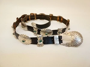 Navajo Sterling Silber Malachit Concho Gürtel 19 Conchos Oval Fliege Form Kupfer - Bild 1 von 24