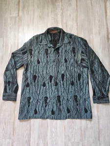 VTG Creme De Silk Blue Black Button Down Shirt Long Sleeve Crinkle Floral Men XL - Picture 1 of 8