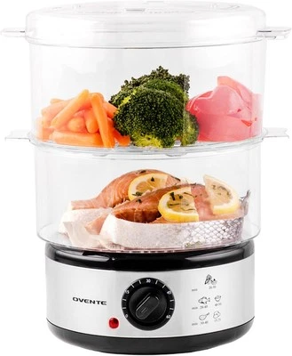 OVENTE 2-Tier Electric Food Steamer, 5Qt, 400W, Timer, Auto Shutoff, Silver - Image 1 of 4