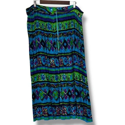 Maxi Falda Worthington Boho Azul Verde Floral Y2K Escoba Plisada Talla Única Foto 1 de 4