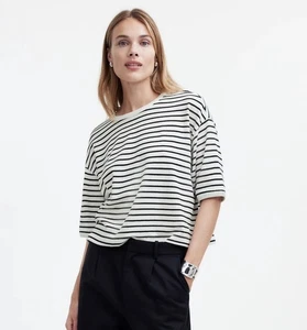 Madewell Relaxed Boxy Tee Black White Stripes Nautical Summer Cotton XL - Picture 1 of 7
