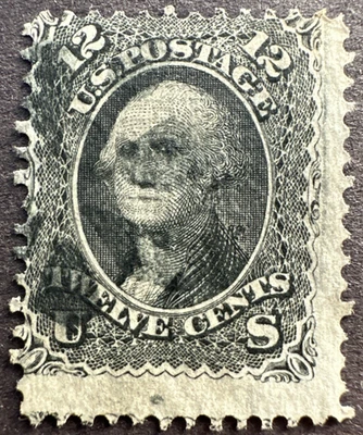 Estampilla de Washington Scott # 97 de Estados Unidos de 1869 usada 12c con parrilla F y cancelación Starburst Foto 1 de 2