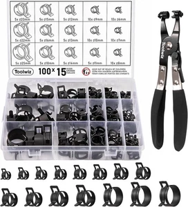Schlauchklemmen Sortiment 100 Stück 6 bis 25 mm Federbandschellen Set mit Box - Bild 1 von 9