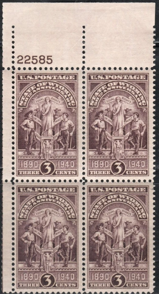 US Scott #897, Plate blocks of 4, MNH "Wyoming Statehood" - Image 1 of 1