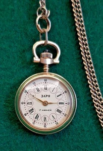 Vintage Uhr Anhänger ZARIA 17 Juwelen Vergoldet Frauen UdSSR. SELTEN! - Bild 1 von 9