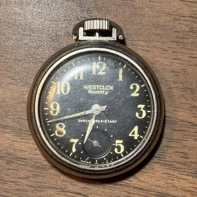 Vintage Westclox Scotty Pocket Watch Black Dial Not Working For Repair - Image 1 of 3