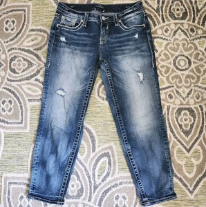 VIGOSS Chelsea Capri Jeans Sz 7/8 L25 Heritage Fit Distressed Embroidered - Picture 1 of 14