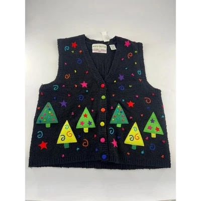 Suéter Vintage Marissa Christina Mujer Pequeño Negro Cárdigan Chaleco Años 90 Navidad Nuevo Foto 1 de 4