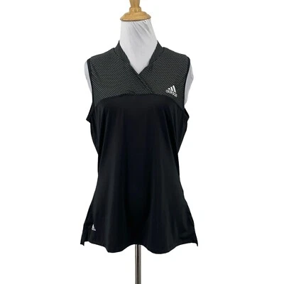 Adidas Tank Top Women M Medium Black Gray Striped V Neck Performance Tennis Golf - Image 1 of 4