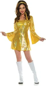 Underwraps Disco 70s Gold Dress GoGo Dance Adult Womens Halloween Costume 30144 - Picture 1 of 3
