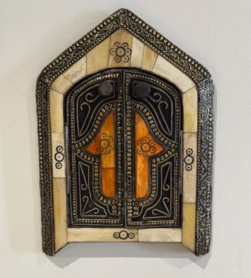 Authentique miroir mural marocain Hamsa - Petit miroir de fenêtre rustique fait main - Photo 1/4