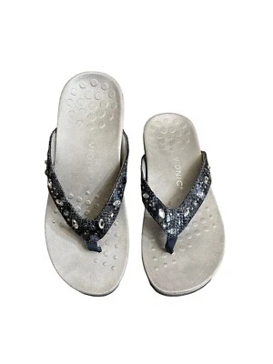 Vionic Lucia Snake Print Silver Thong Toe Post Embellished Sandals Size 9 Wide - Image 1 of 4