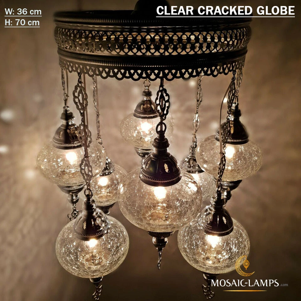 8 Ball Clear Ottoman Sultan Chandelier Lamps, Handmade Moroccan Lights, Living - Image 1 of 3