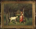Peinture à l'huile antique Old Master-Art peinte à la main petite fille mouton sur toile