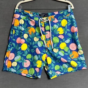 Abercrombie Fitch Board Shorts 33 Blue Citrus Lemons Swim Trunks Vacation Trendy - Picture 1 of 12