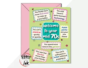 Bienvenido a tu tarjeta de cumpleaños divertida humor años 70, 74, 75, 76 - Imagen 1 de 3