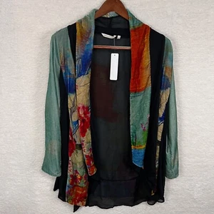 Soft surroundings Kalina Velvet Kimono Women’s L Green Multicolor Cardigan NWT - Picture 1 of 14