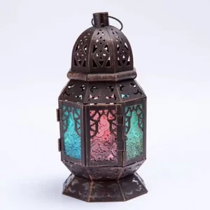 Colourful Glass Candle Holder Vintage Lacquered Candle Lantern Decorative Lamp - Picture 1 of 12