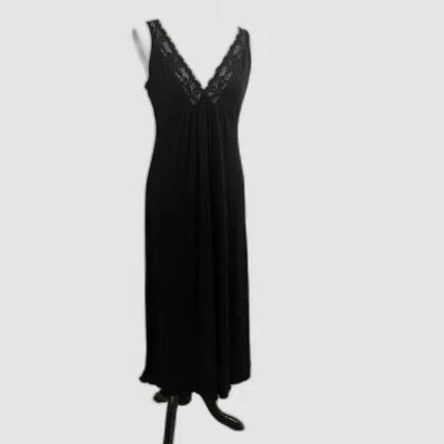 Vintage 90s Jones New York Black Long Lace Slip Dress House Gown Nightie SIZE S - Image 1 of 4