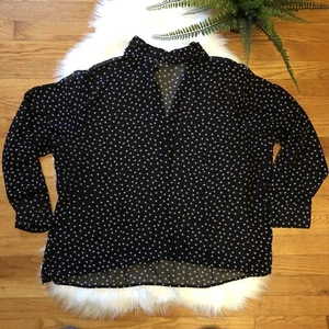 JACLYN SMITH Womens Blouse 24W Black Long Sleeve Button Up Polka Dot Purple - Picture 1 of 7