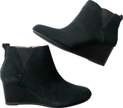 Botín Vionic Negro Paloma Cuña Gamuza Cuero Resistente a la Intemperie 10 LEER Foto 1 de 4