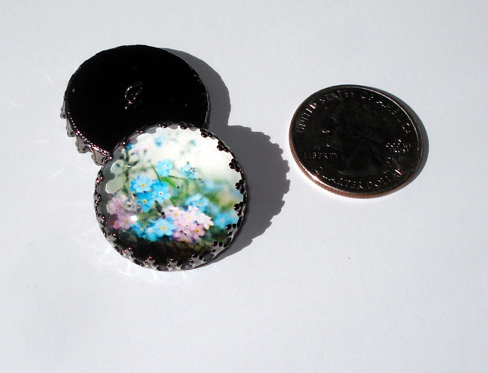 Forget Me Not Glass Dome Button handcrafted collectible shank sew or pin on - Image 1 of 1