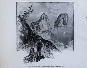 1892 Una isla de amazonas - Las rocas Taraglioni revista antigua grabado en madera - Imagen 1 de 2