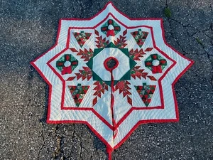 Falda vintage hecha a mano acolchada para árbol de Navidad con forma de estrella árboles coronas 23"" - Imagen 1 de 10