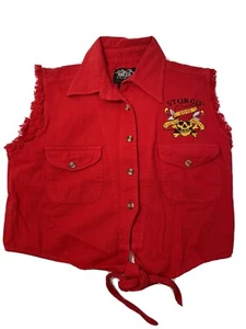 Mujer Diseño Motociclista Sturgis Rojo Corbata Cintura Camisa Chaleco Mediano - Imagen 1 de 7