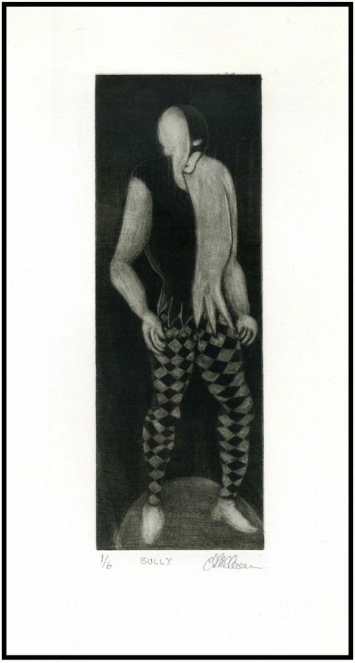 BIG BULLY Harlequin RENAISSANCE THEATRE COSTUME Original MEZZOTINT Signed - Image 1 of 1