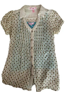 Sugar Tart Button Down Shirt & Cami Set 2 Pieces Floral Cream Blue Girls M 10/12 - Picture 1 of 13