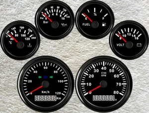 6 gauge set with senders 120km/h speedo tacho fuel temp volts oil pressure black - Picture 1 of 8
