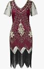 BABEYOND WOMEN DRESS LARGE WINE RED BEADS FRINGES 1920?S GREAT GASBY PROM PARTY