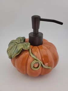 Ceramic Orange Pumpkin Soap Dispenser Bathroom Halloween Fall Decor Thanksgiving - Picture 1 of 6