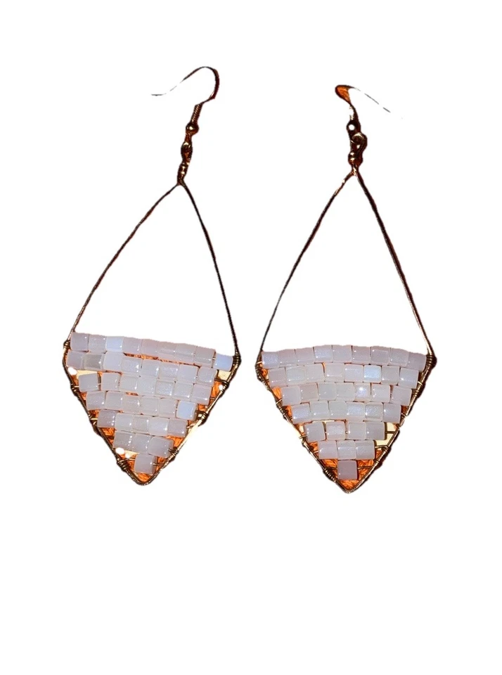 PENDIENTES PERFORADOS ARTESANALES HECHOS A MANO COBRE ARTE TRIÁNGULO GOTA ABULÓN 3,5” Foto 1 de 4