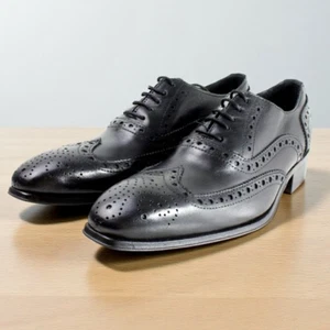 IVAN TROY Baki Black Italian Oxford Leather Shoes for Men's / Made in Italy - Imagen 1 de 11