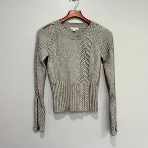 Joie Gray Cable Knit Cold Shoulder Sweater Women's Size L Zip Cuffs - Picture 1 of 7