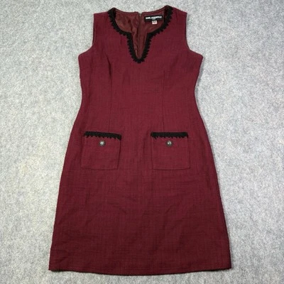 Karl Lagerfeld Paris Sleeveless Tweed Embroidery Sheath Dress Women's Size 6 Red - Image 1 of 4