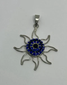 "Dije colgante México Sunburst tono plata con centro de estrás azul 2,5""" - Imagen 1 de 6