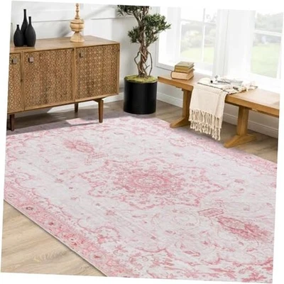 Alfombra de área 6x9 - Alfombra de respaldo antideslizante floral vintage de panal - Rosa más suave  Foto 1 de 4