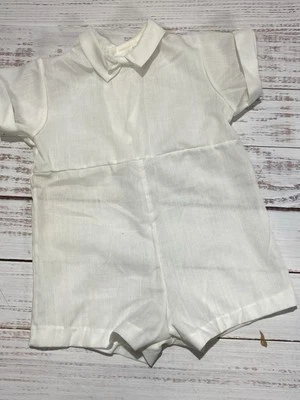 Traje mameluco vestido de bautizo paje recién nacido jersey de bautizo blanco vintage para niños Foto 1 de 4