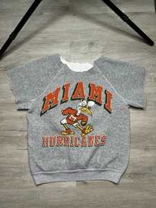 Vintage 80s Miami Hurricanes University Chopped Crewneck Sweatshirt - Picture 1 of 4