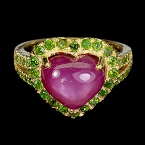 925 Sterling Silver Ring Heart Ruby 11x9mm Chrome Diopside Gemstone Size 8 - Picture 1 of 13