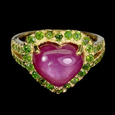 925 Sterling Silver Ring Heart Ruby 11x9mm Chrome Diopside Gemstone Size 8 - Image 1 of 4