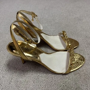 Sandalias de Tacón Michael Kors Livvy Correa al Tobillo Cuero Metálico Dorado Talla 12 - Imagen 1 de 11