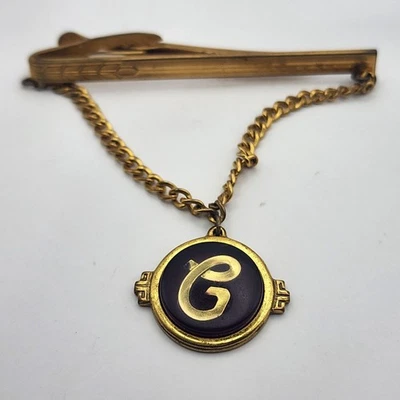 Vintage Gold-Tone Tie Clip with Chain & Monogrammed "G" Charm - Image 1 of 2