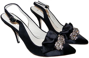 $495 L.k. Bennett Black Suede/ Satin  Crystals Pump Slingback Shoe Heel 6.5-37 - Picture 1 of 5